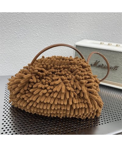 Y2k Fuzzy Dumpling Bag, Cute Fluffy Bags, Soft Chenille Clutch, Cute Mini Handbags, Faux Fur Bag for women Brown $15.95 Clutches