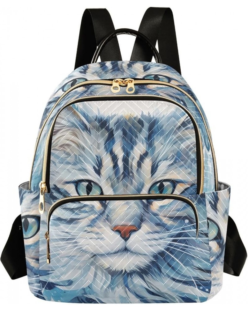 Small Fashion Backpack for Women Painting White Cat Print Ladies Travel Daypack Aesthetic Shoulder Bag 10.2×5.1×12.5 IN $13.7...