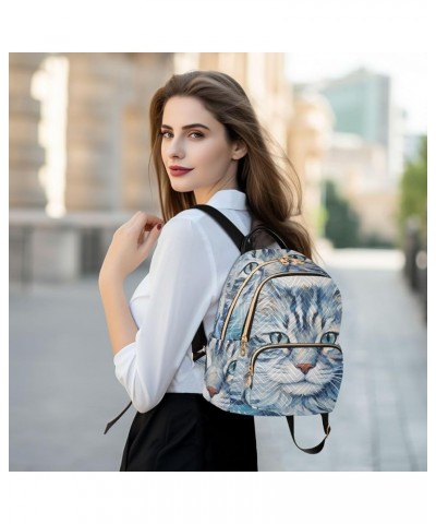 Small Fashion Backpack for Women Painting White Cat Print Ladies Travel Daypack Aesthetic Shoulder Bag 10.2×5.1×12.5 IN $13.7...