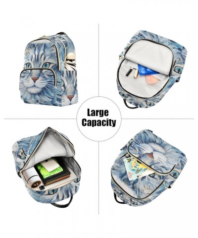 Small Fashion Backpack for Women Painting White Cat Print Ladies Travel Daypack Aesthetic Shoulder Bag 10.2×5.1×12.5 IN $13.7...