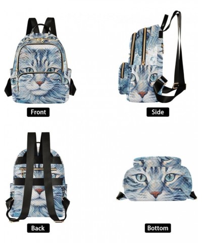 Small Fashion Backpack for Women Painting White Cat Print Ladies Travel Daypack Aesthetic Shoulder Bag 10.2×5.1×12.5 IN $13.7...