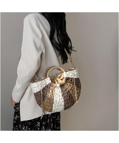 Women Straw Handbag Woven Tote Bag Large Summer Beach Bag Crossbody Bag for Vacation B-khaki $16.65 Crossbody Bags