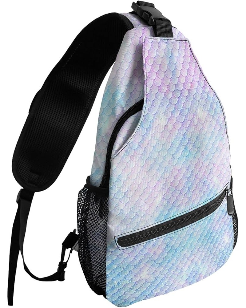 Sling Backpack, Beauty Mermaid Fish Scale Waterproof Lightweight Small Sling Bag, Travel Chest Bag Crossbody Shoulder Bag Hik...