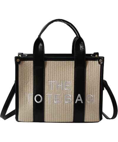 The Tote Bag for Women, Straw Tote Bag with Zipper Woven Beach Bag Top Handle Straw Handbag Purses for Travel B-black $20.91 ...