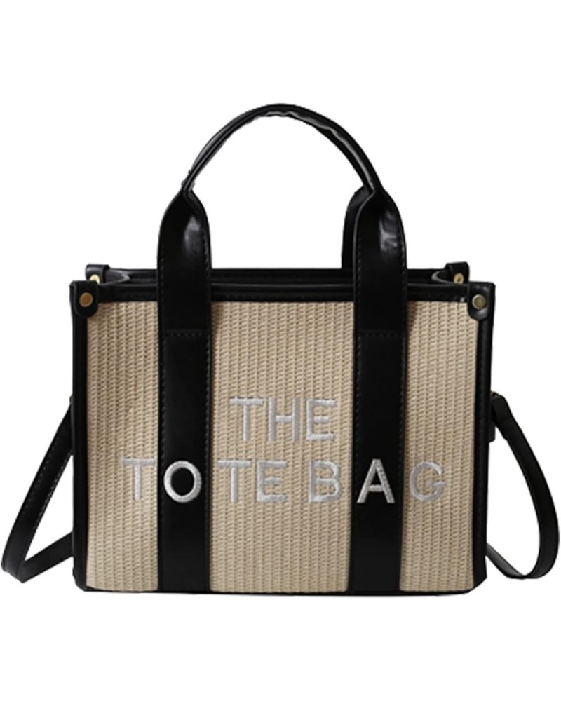 The Tote Bag for Women, Straw Tote Bag with Zipper Woven Beach Bag Top Handle Straw Handbag Purses for Travel B-black $20.91 ...