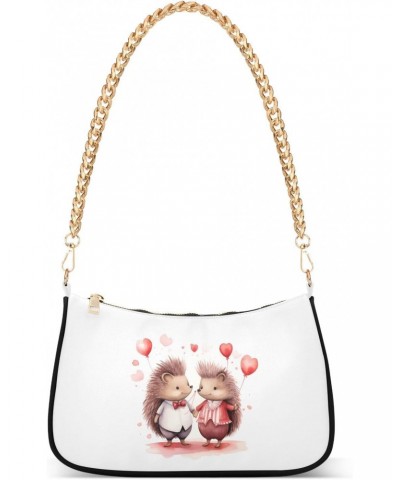 Love Hedgehog Clutch Shoulder Bag for Women, Hobo Tote Handbag with Gold Chain, Crossbody Bag with Zipper Closure $12.00 Totes