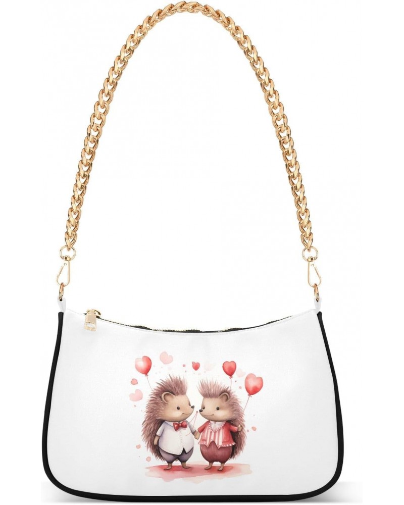 Love Hedgehog Clutch Shoulder Bag for Women, Hobo Tote Handbag with Gold Chain, Crossbody Bag with Zipper Closure $12.00 Totes