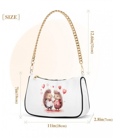 Love Hedgehog Clutch Shoulder Bag for Women, Hobo Tote Handbag with Gold Chain, Crossbody Bag with Zipper Closure $12.00 Totes