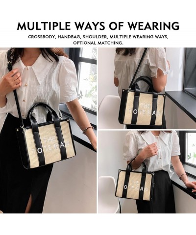 The Tote Bag for Women, Straw Tote Bag with Zipper Woven Beach Bag Top Handle Straw Handbag Purses for Travel B-black $20.91 ...