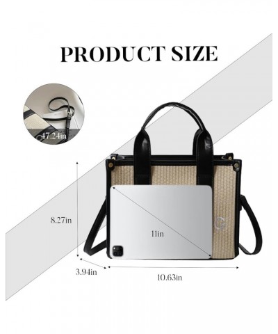 The Tote Bag for Women, Straw Tote Bag with Zipper Woven Beach Bag Top Handle Straw Handbag Purses for Travel B-black $20.91 ...