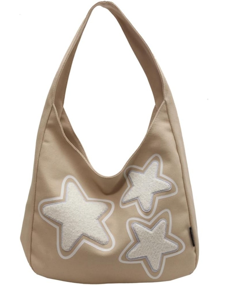 Cute Purse Shoulder Bag Star Tote Bag Canvas Aesthetic Tote Bag Cutecore Y2k Bag Cute Star Tote Bag (Dark khaki,Large) Light ...