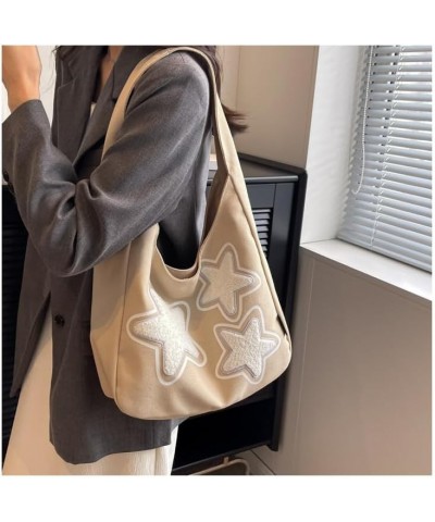 Cute Purse Shoulder Bag Star Tote Bag Canvas Aesthetic Tote Bag Cutecore Y2k Bag Cute Star Tote Bag (Dark khaki,Large) Light ...