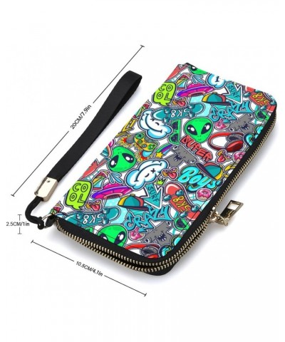 Graffiti Text, Skate, Ufo Zip Coin Pocket Leather Wallet Vertical Long Wallet for Men Woman With Credit Card Holder $21.89 Wa...