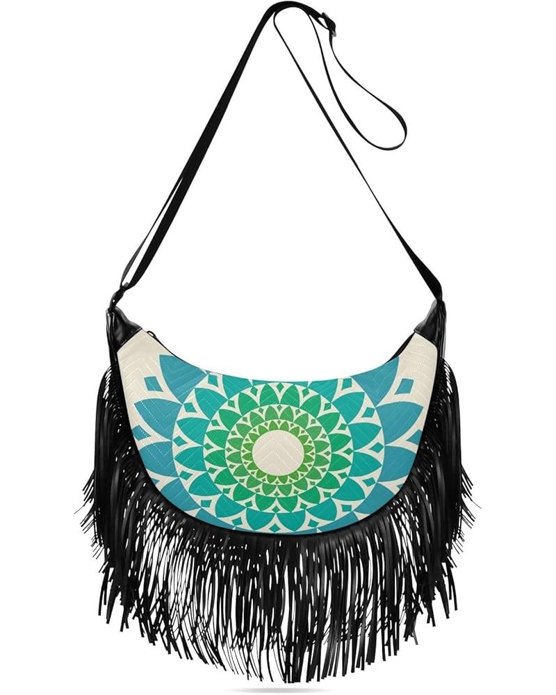 Women Fringe Tassel Cross Body Bag Colorful Circle Round Leisure Shoulder Bag Color540 $11.10 Crossbody Bags