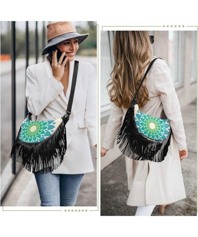 Women Fringe Tassel Cross Body Bag Colorful Circle Round Leisure Shoulder Bag Color540 $11.10 Crossbody Bags