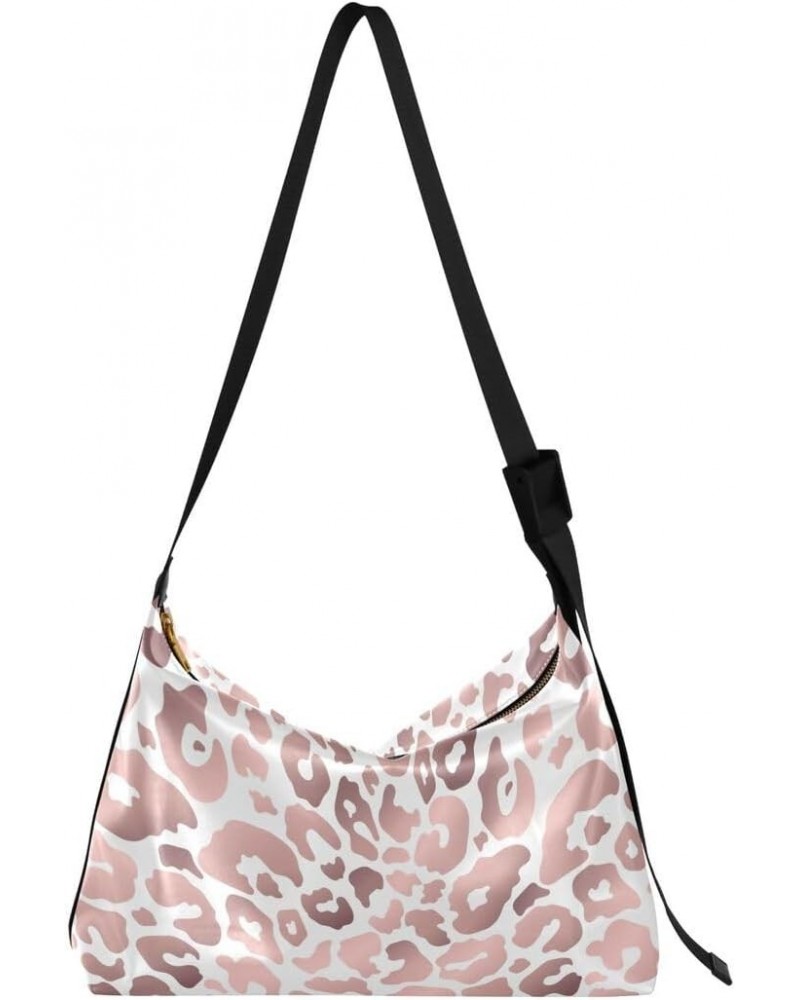 Rose Gold Leopard Women's Leather Hobo Handbag Shoulder Bag Crossbody Casual Large Tote Bag Purse $18.14 Totes