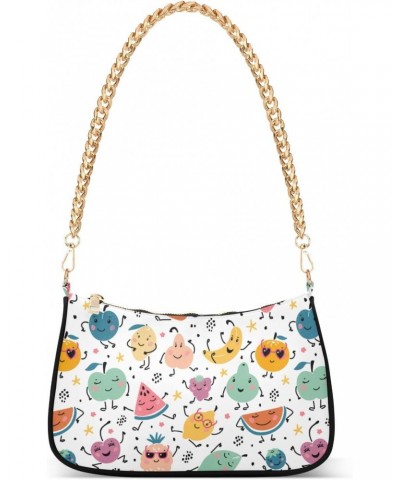 Women Chain Shoulder Purse Bag With Zipper Colorful Cartoon Funny Print, Cute Fruits Berries Hobo Tote Clutch Handbags with C...