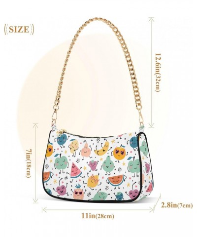 Women Chain Shoulder Purse Bag With Zipper Colorful Cartoon Funny Print, Cute Fruits Berries Hobo Tote Clutch Handbags with C...