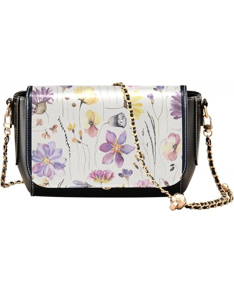 Floral Retro Vintage PU Leather Shoulder Bag Gifts Women Crossbody Bag Purses Medium Purse with Chain Strap Floral Herbarium ...