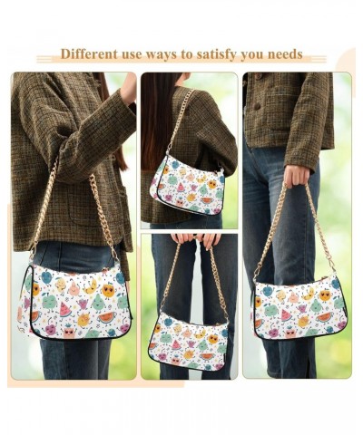 Women Chain Shoulder Purse Bag With Zipper Colorful Cartoon Funny Print, Cute Fruits Berries Hobo Tote Clutch Handbags with C...