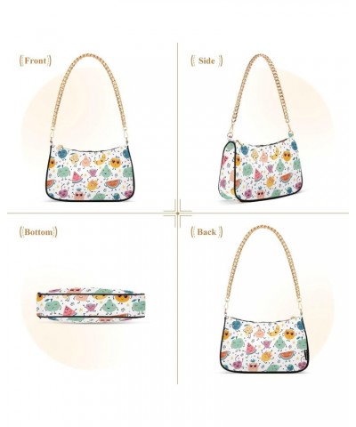 Women Chain Shoulder Purse Bag With Zipper Colorful Cartoon Funny Print, Cute Fruits Berries Hobo Tote Clutch Handbags with C...