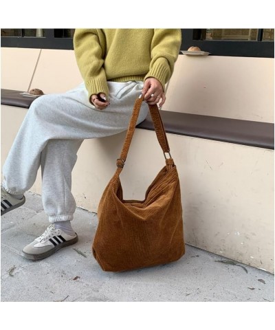 Women Large Corduroy Hobo Bag with Zipper Wide Strap Crossbody Bag Shoulder Bag Shopping Bag Purse Handbag Apricot $11.00 Totes