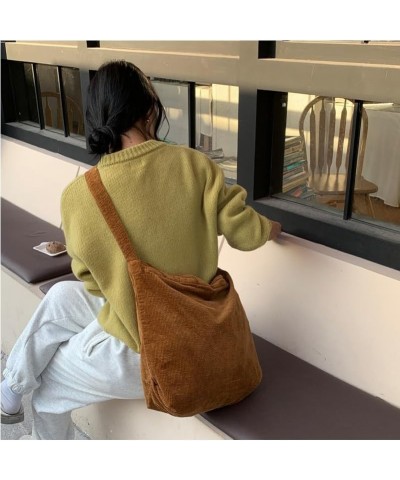 Women Large Corduroy Hobo Bag with Zipper Wide Strap Crossbody Bag Shoulder Bag Shopping Bag Purse Handbag Apricot $11.00 Totes