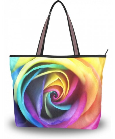 QMXO Colorful Rainbow Flower Rose Handbags and Purse for Women Tote Bag Large Capacity Top Handle Shopper Shoulder Bag $12.19...