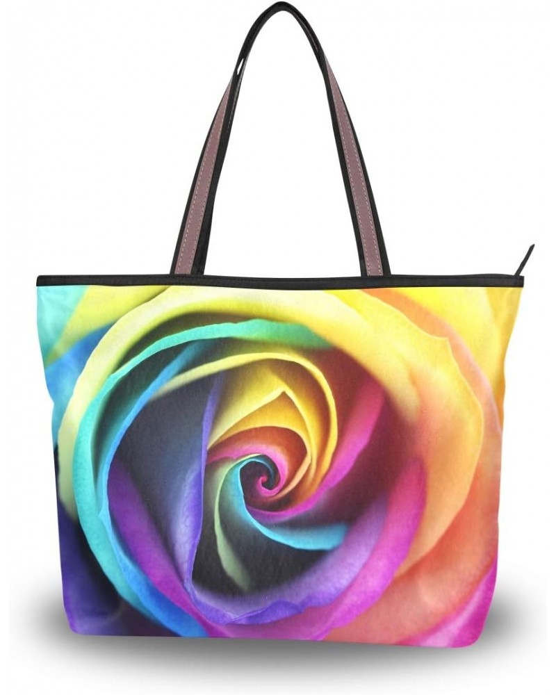 QMXO Colorful Rainbow Flower Rose Handbags and Purse for Women Tote Bag Large Capacity Top Handle Shopper Shoulder Bag $12.19...