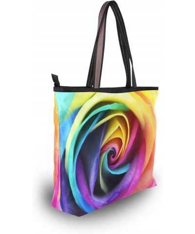 QMXO Colorful Rainbow Flower Rose Handbags and Purse for Women Tote Bag Large Capacity Top Handle Shopper Shoulder Bag $12.19...