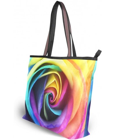 QMXO Colorful Rainbow Flower Rose Handbags and Purse for Women Tote Bag Large Capacity Top Handle Shopper Shoulder Bag $12.19...