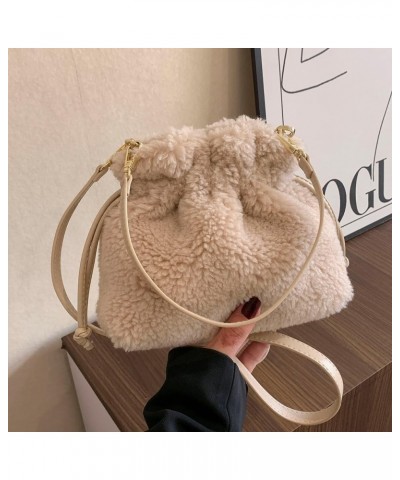 Soft Fluffy Crossbody Bag Drawstring Faux Fur Tote Bag Women Plush Shoulder Bag Versatile Adjustable Strap Casual Satchel Pur...