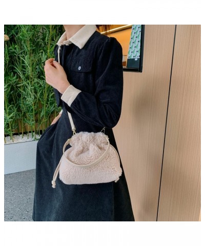 Soft Fluffy Crossbody Bag Drawstring Faux Fur Tote Bag Women Plush Shoulder Bag Versatile Adjustable Strap Casual Satchel Pur...