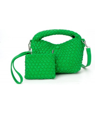 Small Woven Handbag for Women Mini Soft Leather Tote Shoulder Bag Green1 $11.25 Totes