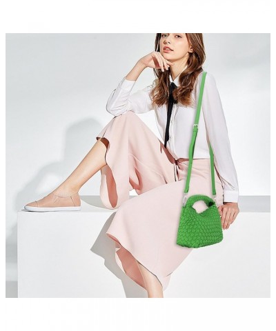 Small Woven Handbag for Women Mini Soft Leather Tote Shoulder Bag Green1 $11.25 Totes