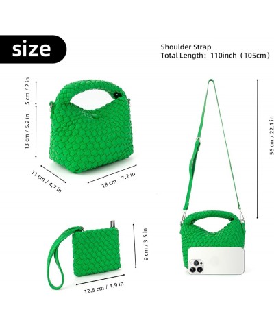 Small Woven Handbag for Women Mini Soft Leather Tote Shoulder Bag Green1 $11.25 Totes