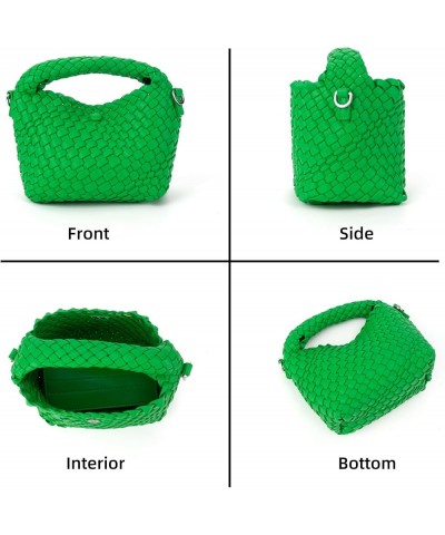 Small Woven Handbag for Women Mini Soft Leather Tote Shoulder Bag Green1 $11.25 Totes