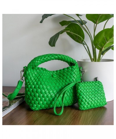 Small Woven Handbag for Women Mini Soft Leather Tote Shoulder Bag Green1 $11.25 Totes