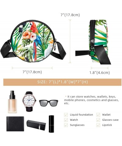 Tropical Foliage Red White Flowers Crossbody Bag for Women Teen Girls Round Canvas Shoulder Bag Purse Tote Handbag Bag Multi1...