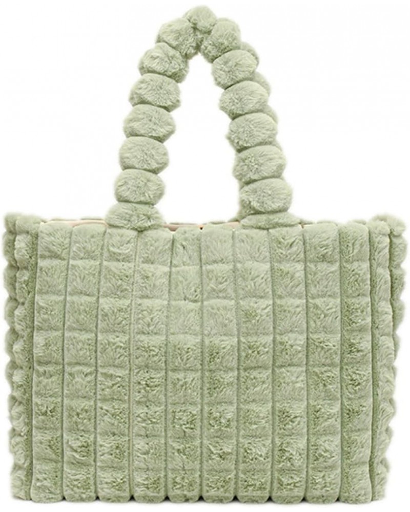 Plush one-shoulder tote bag rhombic fresh and stylish handbag Western style shoulder bag Green $27.25 Totes