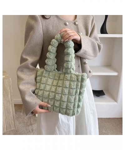 Plush one-shoulder tote bag rhombic fresh and stylish handbag Western style shoulder bag Green $27.25 Totes