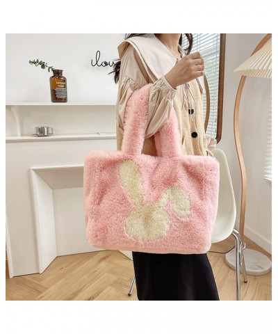 Women Cute Bunny Ears Plush Shoulder Bag Soft Rabbit Plush Animal Crossbody Bag Cartoon Rabbit Purse (Brown) A Pink $23.19 Totes