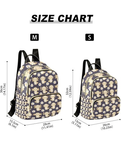 Ocean Women Backpack Cartoon Axolotls Flower Yellow Anti-Theft Travel Backpack with Luggage Belt Lightweight Handbag Lady Pur...