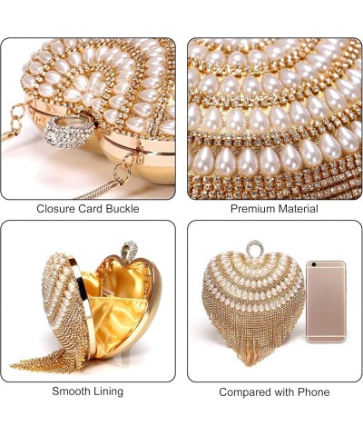 Women Evening Bags Heart Shape Artificial Pearl Tassel Elegant Vintage Clutch Purses with Detachable Chain White $22.55 Eveni...