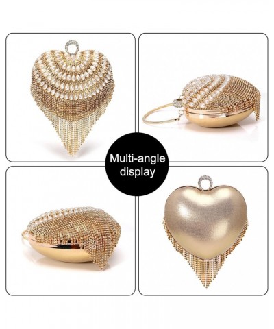 Women Evening Bags Heart Shape Artificial Pearl Tassel Elegant Vintage Clutch Purses with Detachable Chain White $22.55 Eveni...