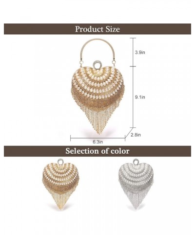 Women Evening Bags Heart Shape Artificial Pearl Tassel Elegant Vintage Clutch Purses with Detachable Chain White $22.55 Eveni...