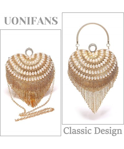 Women Evening Bags Heart Shape Artificial Pearl Tassel Elegant Vintage Clutch Purses with Detachable Chain White $22.55 Eveni...