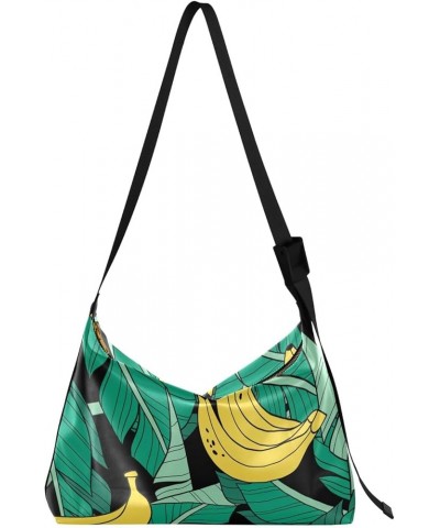 Summer Vibes Palm Trees Crossbody Bags Cross Body Bag for Woman Leather Shoulder Bag PU Leather Bananas Leaves on Black $20.3...