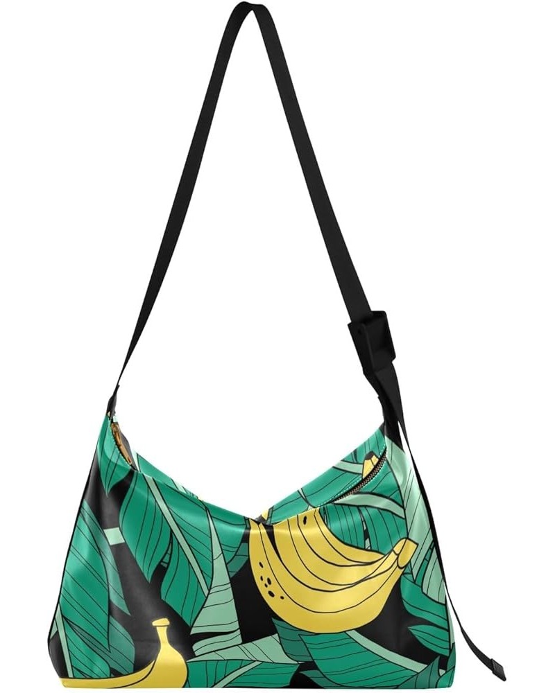 Summer Vibes Palm Trees Crossbody Bags Cross Body Bag for Woman Leather Shoulder Bag PU Leather Bananas Leaves on Black $20.3...