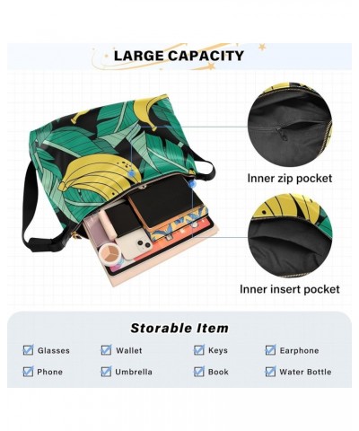 Summer Vibes Palm Trees Crossbody Bags Cross Body Bag for Woman Leather Shoulder Bag PU Leather Bananas Leaves on Black $20.3...